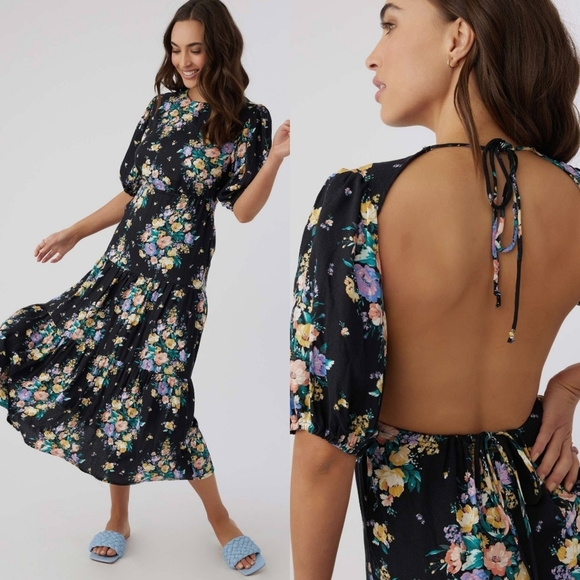 O'Neill NWT Floral Midi Open Back Dress Small - Picture 1 of 15